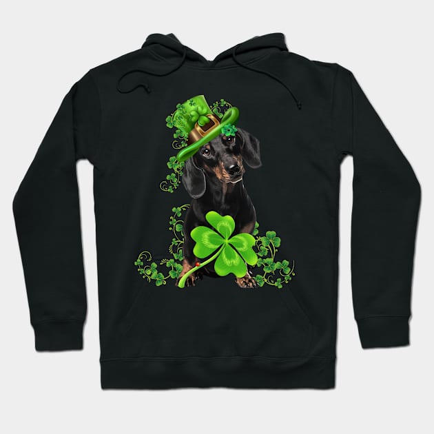 Lucky Black Dachshund Shamrock St Patrick's Day Hoodie by Brodrick Arlette Store